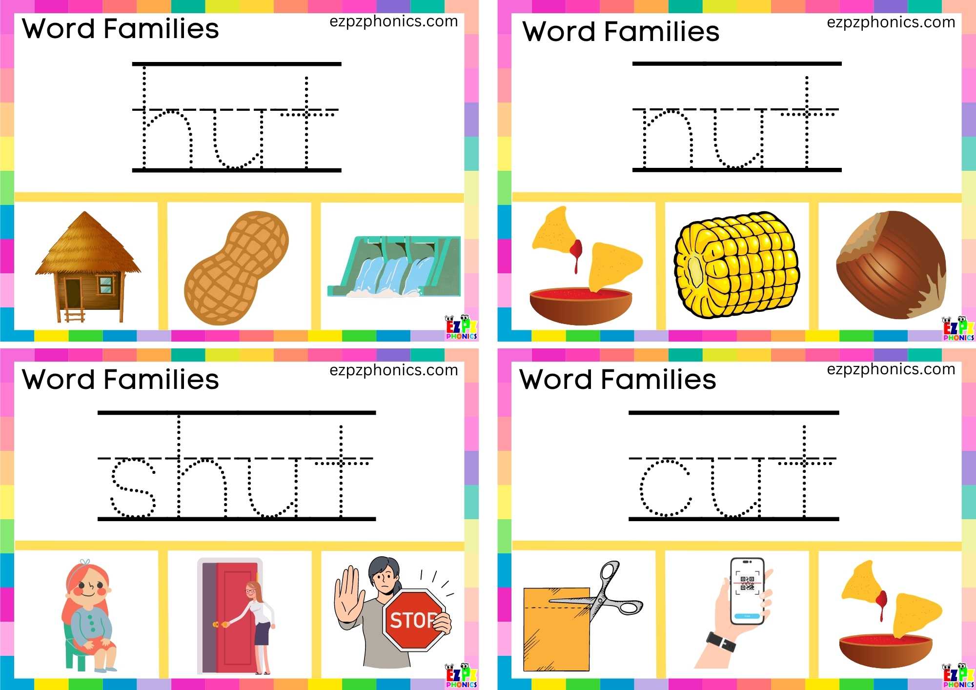 Write the word and clip the image Clip cards set 1 Word Family ut